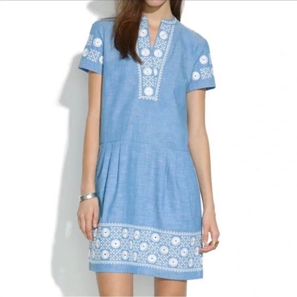 Madewell Chambray Embroidered Dress - Picture 1 of 7